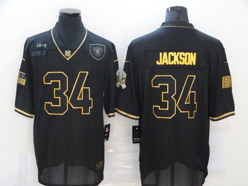 Men Oakland Raiders #34 Jackson Black Retro Gold Lettering 2020 Nike NFL Jersey->women nfl jersey->Women Jersey